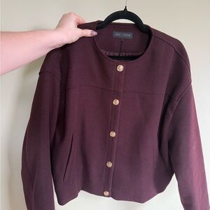 Zara Maroon Wool Bomber with Gold Buttons